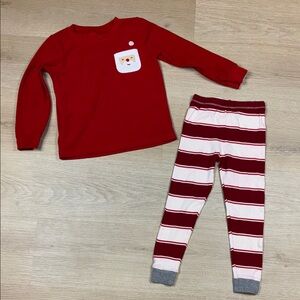 Carter's Red Fleece Santa PJ Top & Burt’s Bees Kids Red White Striped PJ Pants